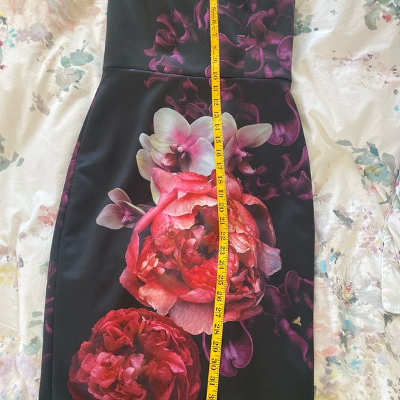 Ted Baker Black Midi Dress with Pink & Purple Floral Print - Picture 5 of 7